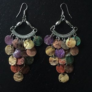Colorful Boho Hanging Silver Earrings